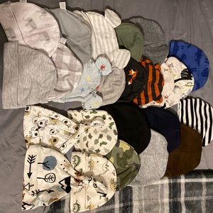 Lots of baby boy hats